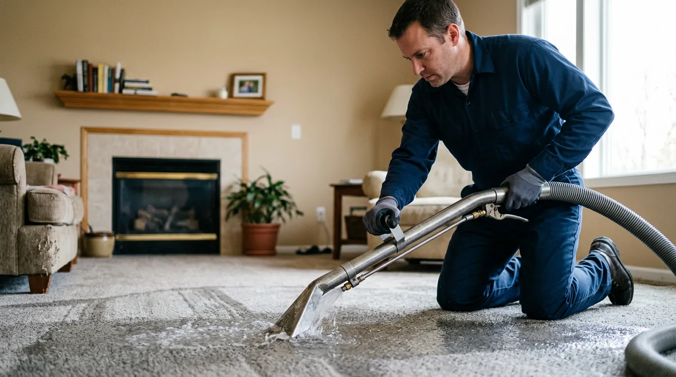 Water damage restoration technician working near Russells Point, OH